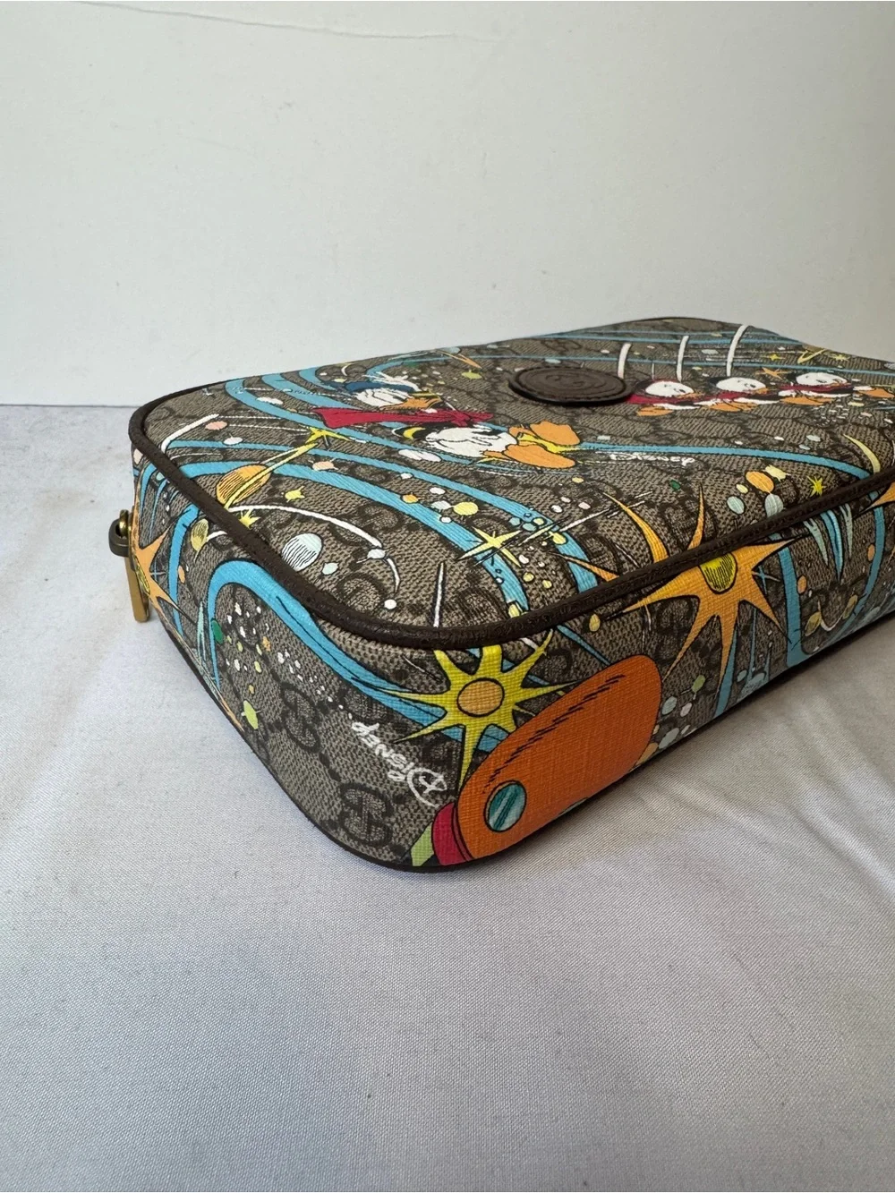Gucci Brown Donald Duck Print Belt Bag with Blue Accents